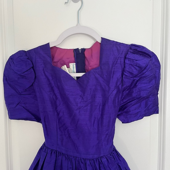 Vintage Jessica McClintock purple silk formal short sleeve midi dress - Picture 3 of 5